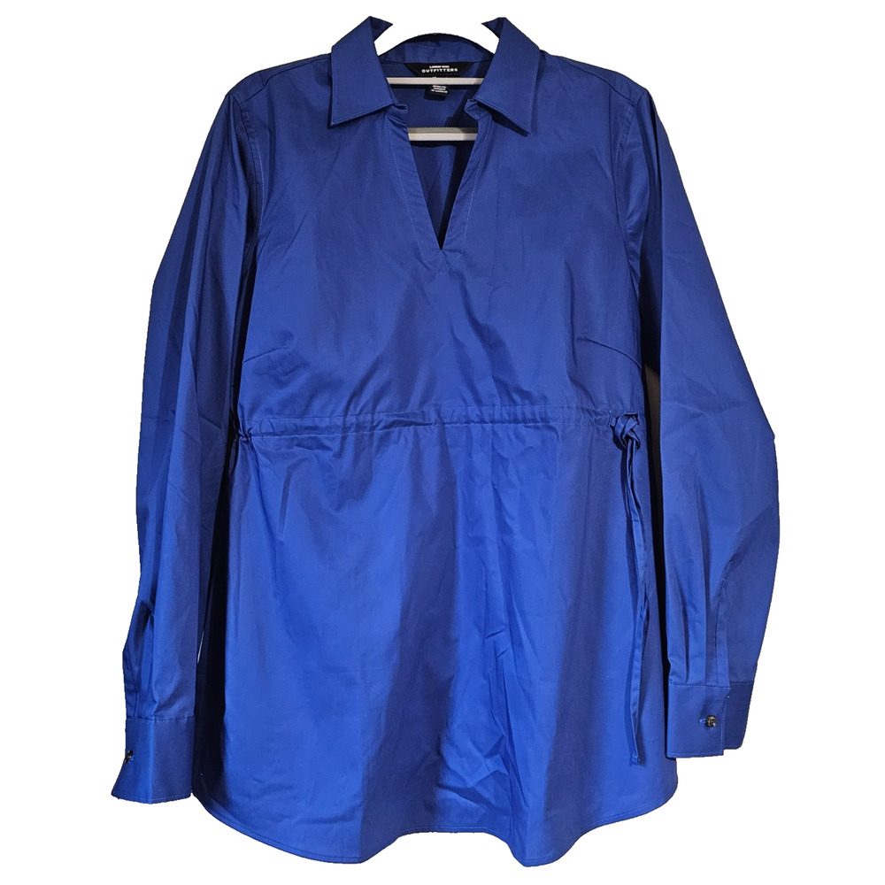 Lands End Outfitters Blue Popover Tunic Shirt Drawstring Waist Long Sleeve Sz S